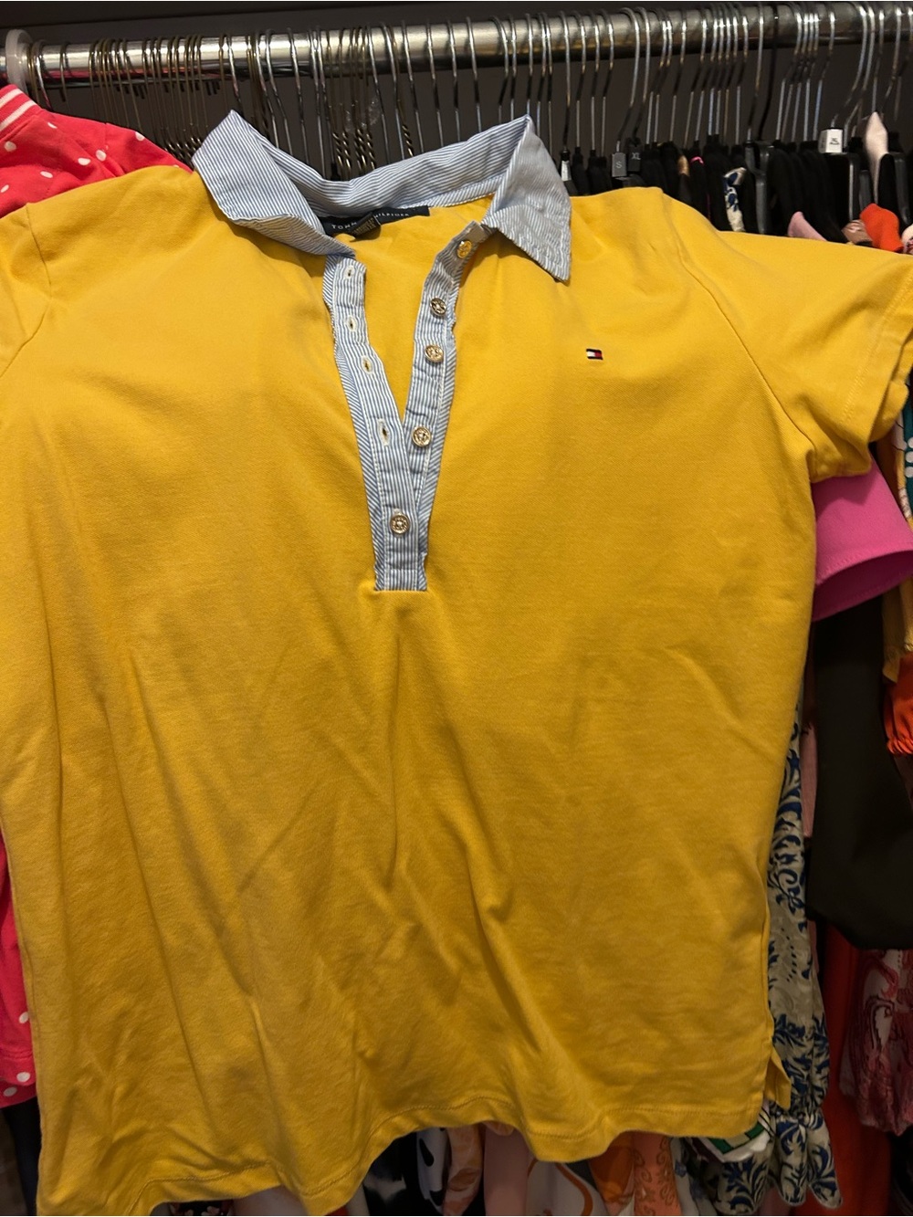 Tommy Hilfiger Yellow Polo with Blue Stripe Placket